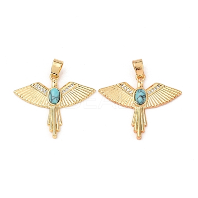 Brass Micro Pave Cubic Zirconia with Synthetic Turquoise Pendants KK-G543-13G-02-1