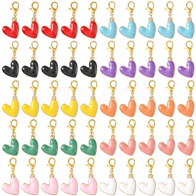50Pcs 10 Styles Heart Alloy Enamel Pendant Decorations HJEW-YW00114-1