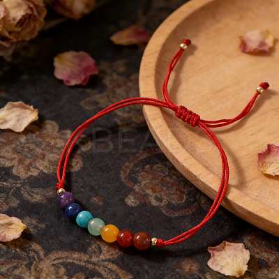 7 Chakra Round Gemstone Braided Bead Adjustable Nylon Cord Bracelets for Daily Wear QK8990-1