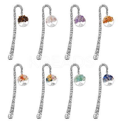 Flat Round with Tree of Life Natural & Synthetic Gemstone Bookmarks AJEW-FH00015-1