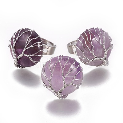 Adjustable Natural Amethyst Finger Rings RJEW-L090-A11-1