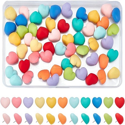 55Pcs 11 Colors Heart Pattern Plastic & Iron Push Pins Set AJEW-AR00004-1