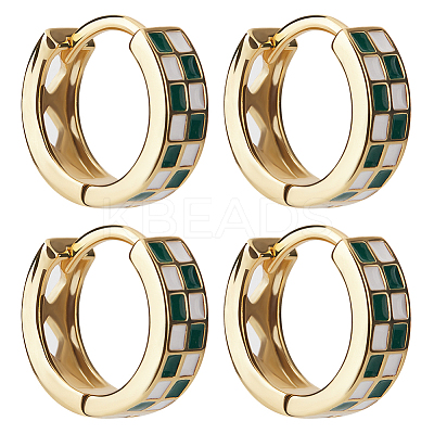 2 Pairs Tartan Pattern Enamel Chunky Hinged Hoop Earrings for Women EJEW-BBC0001-27A-1