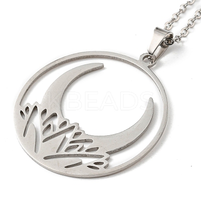 Non-Tarnish 201 Stainless Steel Moon Pendant Necklace with Cable Chains NJEW-Q317-32P-1