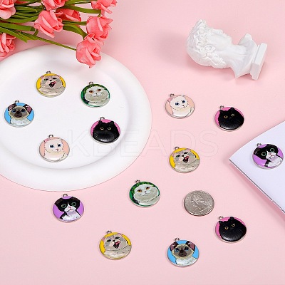 18Pcs 6 Style Printed Alloy Pendants ENAM-SZ0004-08-1