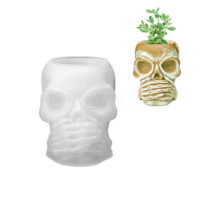 No Speaking Halloween Skull DIY Vase Statue Silicone Molds WG43758-03-1