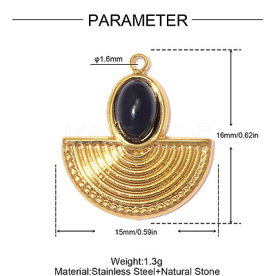 304 Stainless Steel with Black Agate Pendants GG-OY001-05G-1