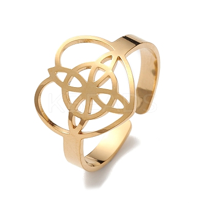 Heart with Sailor's Knot 304 Stainless Steel Open Cuff Ring for Women RJEW-E073-01G-1