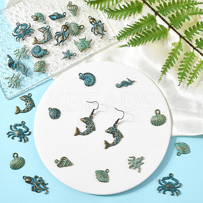 56Pcs 14 Styles Tibetan Style Ocean Theme Alloy Pendants FIND-SC0018-14-1