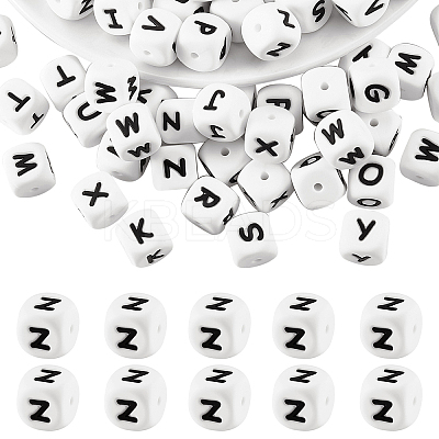 20Pcs White Cube Letter Silicone Beads 12x12x12mm Square Dice Alphabet Beads with 2mm Hole Spacer Loose Letter Beads for Bracelet Necklace Jewelry Making JX432Z-1