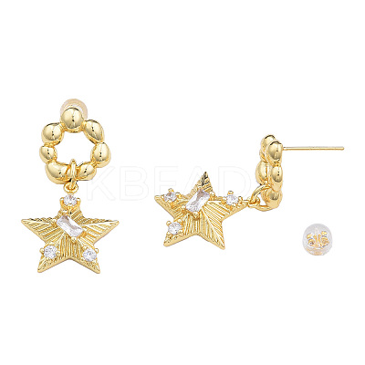 Cubic Zirconia Star Dangle Earrings EJEW-N011-78-1