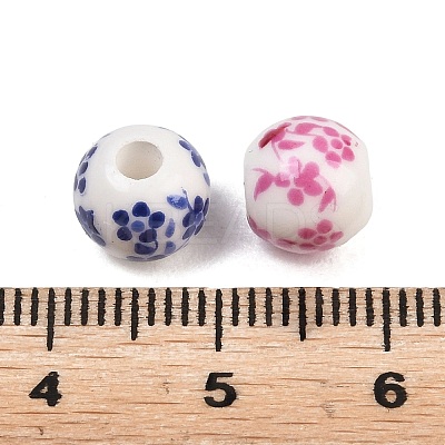 Printed Floral Printed Porcelain Beads PORC-T137-01C-1