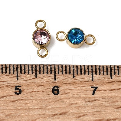 12Pcs 304 Stainless Steel Rhinestone Flat Round Connector Charms STAS-H247-02G-1