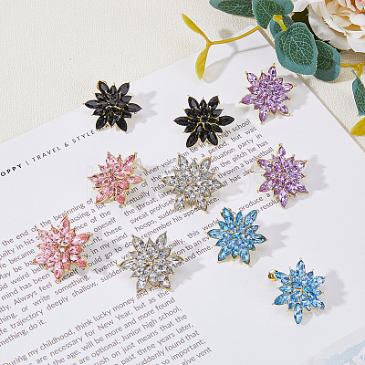 5 Pairs 5 Colors 3D Flower Cubic Zirconia Stud Earrings EJEW-FI0001-76-1
