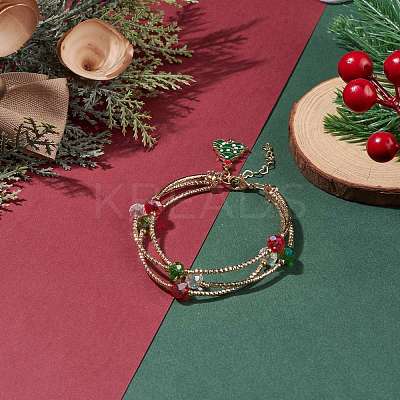 Bling Glass & Brass Tube Beaded Multi-strand Bracelet BJEW-TA00108-1