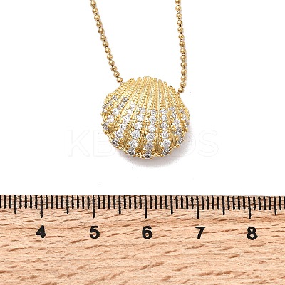 304 Stainless Steel Pave Clear Glass Rhinestone Shell Shape Pendant Ball Chain Necklaces for Women NJEW-K255-53G-1