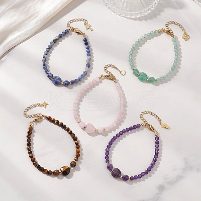 Heart Gemstone Bead Bracelets BJEW-JB13297-1
