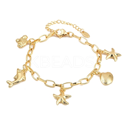 Summer 304 Stainless Steel Sea Animals Charm Bracelets BJEW-D359-16D-G-1