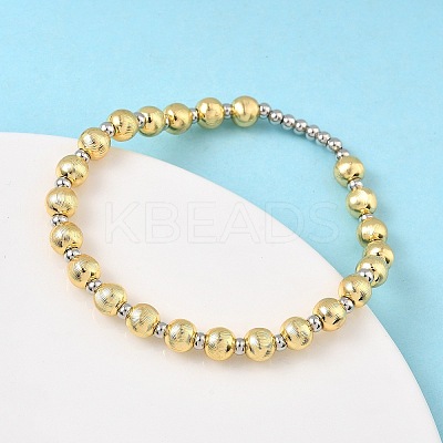Brass Round Beaded Stretch Bracelets for Women BJEW-B148-01GP-1