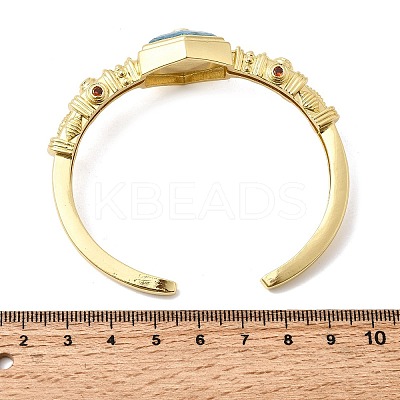 Hexagon Brass Pave Natural Apatite & Cubic Zirconia Cuff Bangles for Women BJEW-Z172-01G-06-1