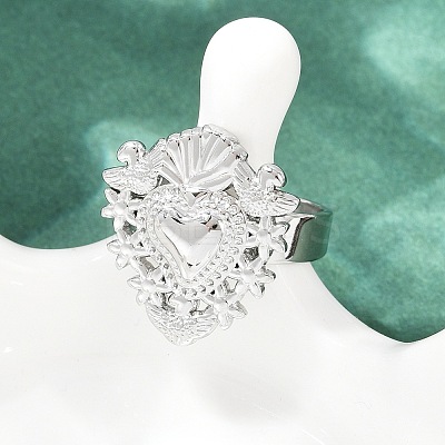 304 Stainless Steel Heart Adjustable Finger Rings for Women LS-RJEW-A074-07P-1