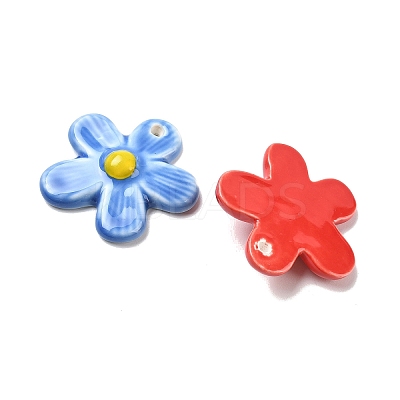 Flower Shaped Hand Painted Porcrlain Big Pendants PORC-C012-02-1