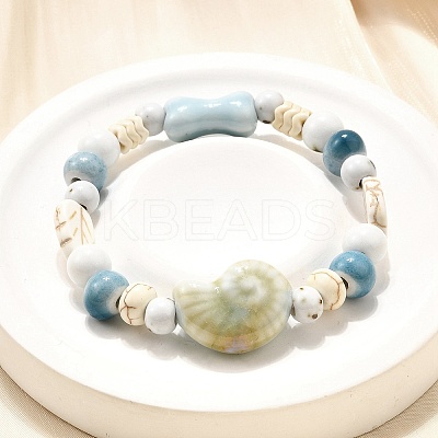 Handmade Porcelain Beads & Synthetic Howlite Beads Stretch Bracelets for Women BJEW-D307-01B-1