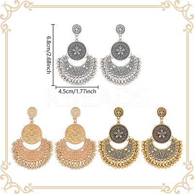 3 Pairs 3Colors Alloy Moon with Flower Chandelier Earrings EJEW-AN0003-88-1