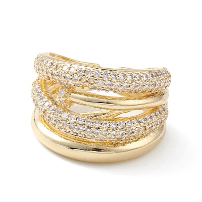 Clear Cubic Zirconia Flower Open Cuff Ring LS-RJEW-C056-10G-1