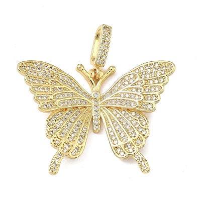 Brass Micro Pave Clear Cubic Zirconia Pendants KK-O127-28G-1