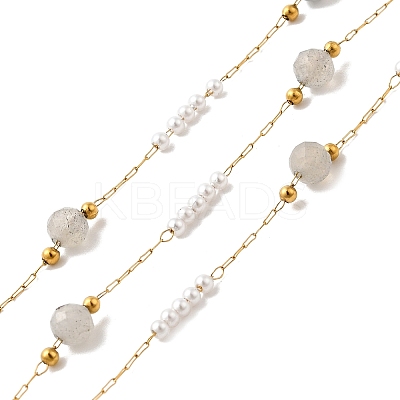 Handmade 304 Stainless Steel & Natural Labradorite Beaded Chains CHS-L031-06G-02-1