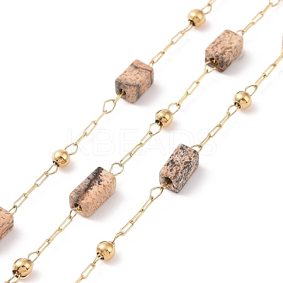 Natural Picasso Jasper Rectangle Beaded Chains AJEW-SZ0002-42F-1