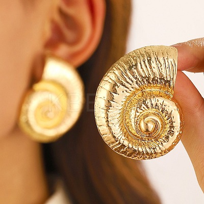 Conch Alloy Stud Earrings for Women X-EJEW-A112-07KCG-1