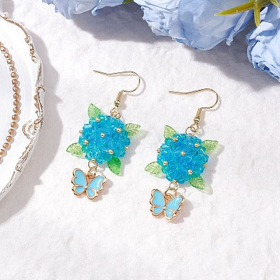 304 Stainless Steel Flower with Butterfly Dangle Earrings EJEW-MZ00455-1