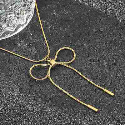 PVD Vacuum Plating 304 Stainless Steel Bowknot Pendant Round Snake Chain Necklaces for Women NJEW-Z044-10G-1