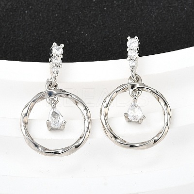 Brass Micro Pave Clear Cubic Zirconia Dangle Stud Earrings EJEW-M103-05P-1