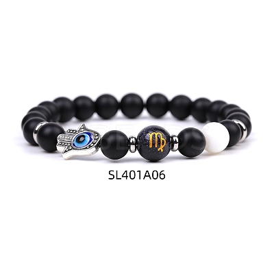 Natural Dyed & Heated Black Agate & Shell Pearl Stretch Bracelets PW-WG62314-06-1