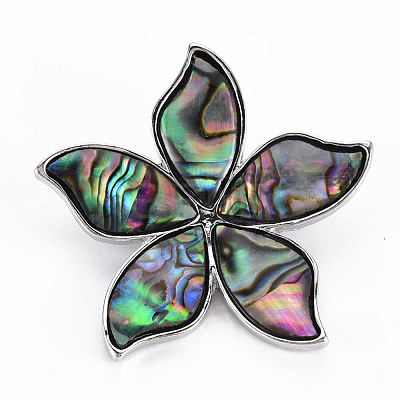 Flower Shape Natural Abalone Shell/Paua Shell Brooch Pin G-N333-012B-RS-1