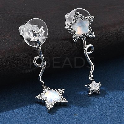Star Brass Clear Cubic Zirconia Stud Earrings EJEW-D301-01P-1