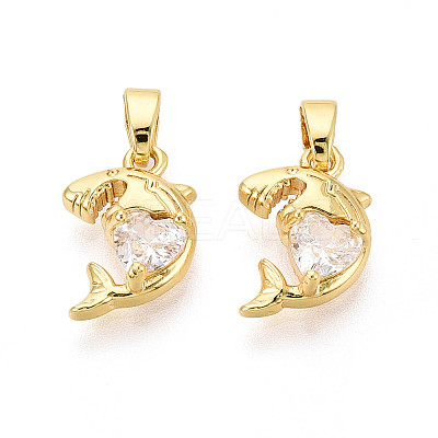 Brass Micro Pave Clear Cubic Zirconia Charms KK-N259-15G-1