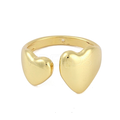Heart Rack Plating Brass Open Cuff Rings RJEW-D080-01G-1