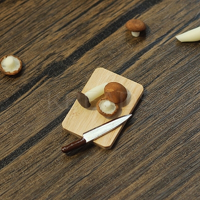 Mini Resin Mushroom & Wooden Cutting Board & Alloy Kitchen Knife Sets BOTT-PW0002-134A-1