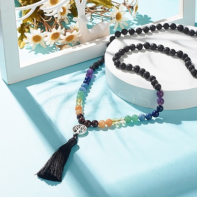 7 Chakra Gemstone Buddhist Necklace NJEW-JN03856-1