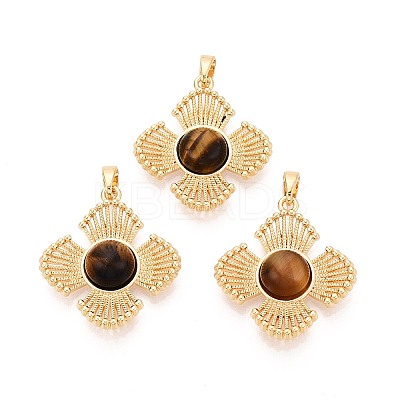 Natural Tiger Eye Pendants KK-N287-07G-03-1