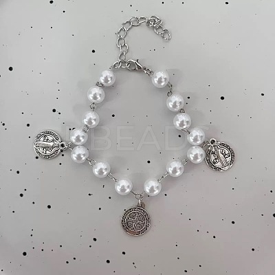 Iron Flat Round with Saint Benedict Charm Bracelets HP3576-1