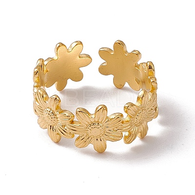 Ion Plating(IP) 304 Stainless Steel Ring Flower Wrap Open Cuff Ring for Women RJEW-C045-17G-1