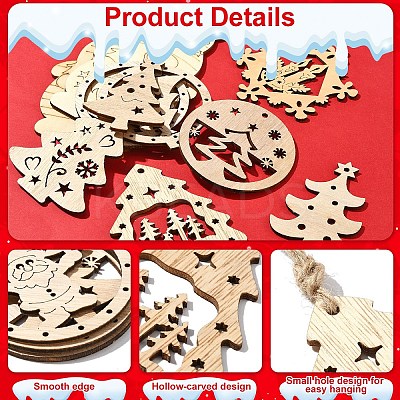 20Pcs 10 Styles Christmas Theme Undyed Wood Big Pendants WOOD-YW0001-25-1