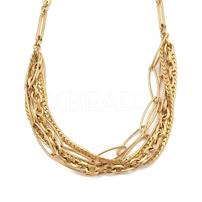 304 Stainless Steel Multi Layerd Oval Bib Necklaces for Women NJEW-A032-09G-01-1