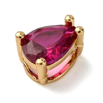 Teardrop Brass Micro Pave Cubic Zirconia Slide Charms KK-C119-16G-01-1