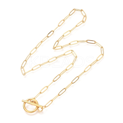 Unisex PVD Vacuum Plating 304 Stainless Steel Paperclip Chain Necklaces X-NJEW-H215-04G-1